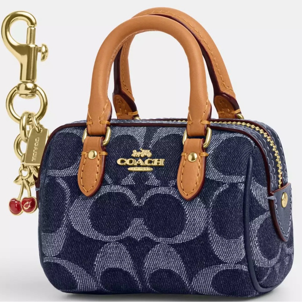 Mini Rowan Bag Charm In Signature Denim Coach